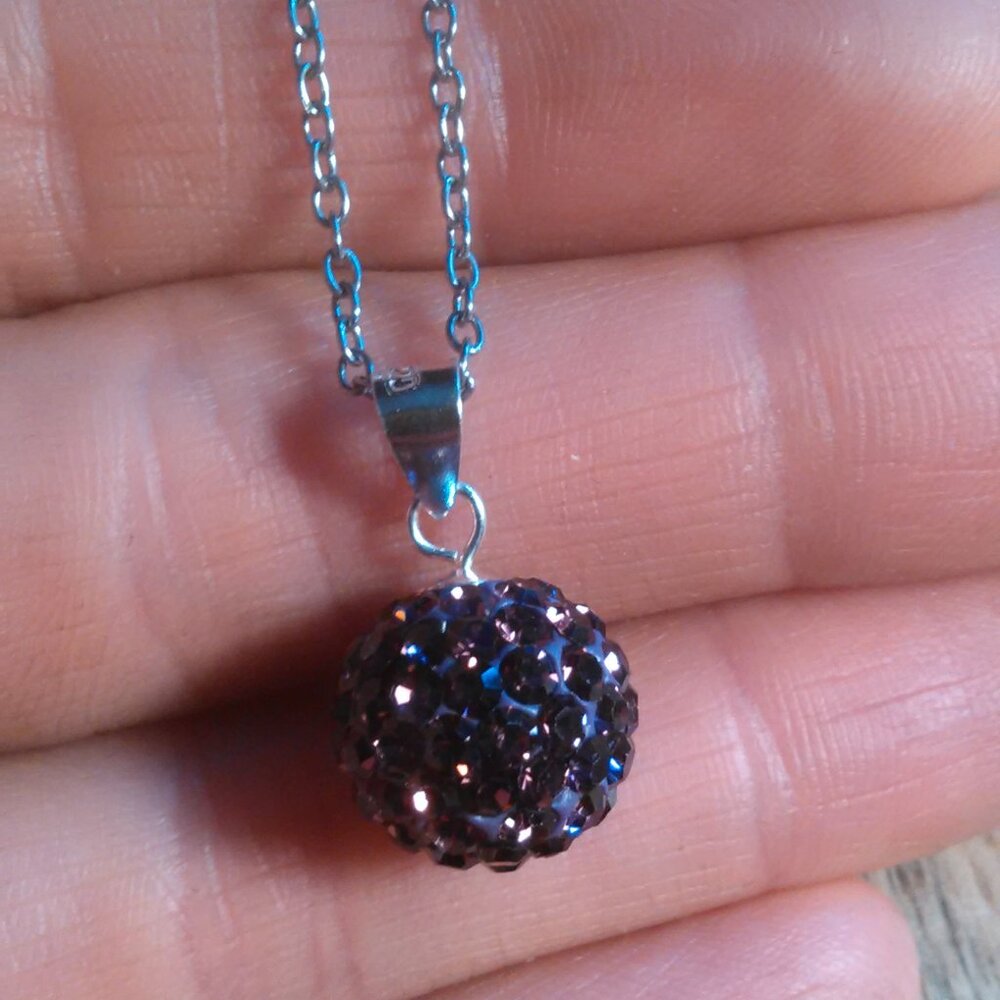 Purple Austrian Crystal Sterling Silver Pendant Stainless Steel Necklace